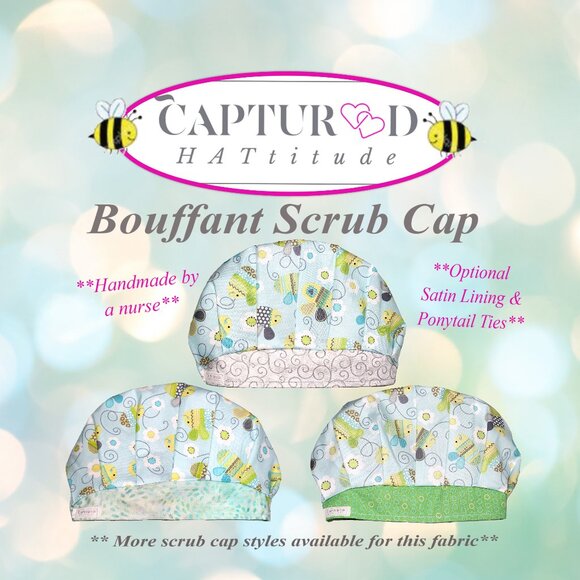 New Bouffant Scrub Cap Baby Bees, Handmade - Batik - Picture 4 of 8